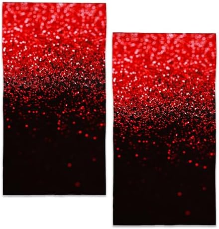 Christmas Red Black Glitter Hand Towels Set of 2,28 x 14 Inch Bathroom Towel Soft Absorbent Kitchen Hotel Spa Laundry Room Gym Face Towel Decor