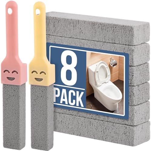 Navona 8 Pack Pumice Stone Scouring Sticks with 2 Universal Handles, Grey Pumice Stone Cleaner for Cleaning Toilets, Bathrooms, Kitchens, Spas and Pools
