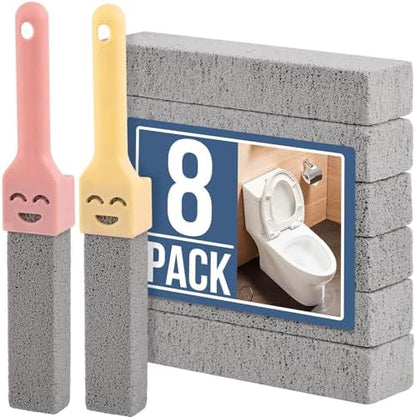 Navona 8 Pack Pumice Stone Scouring Sticks with 2 Universal Handles, Grey Pumice Stone Cleaner for Cleaning Toilets, Bathrooms, Kitchens, Spas and Pools