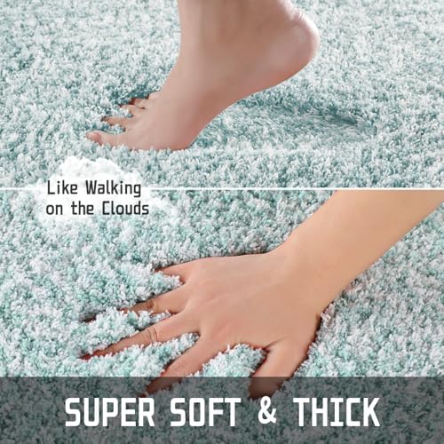 Yimobra Toilet Rugs U Shaped 24X20, Ultra Soft and Water Absorbent Bath Mats, Non Slip Fluffy Luxury Microfiber Contour Bath Rugs for Toilet, Dry Quick, Machine Washable, Sky Light Blue and White