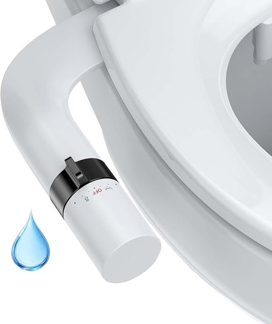 Garvee Bidet Attachment for Toilet – Dual Nozzle Bidet Sprayer with Glossy Black Dial, Cold Water, Non-Electric, White ABS Body, Personal Hygiene Toilet Attachment for Women, Men, and Seniors