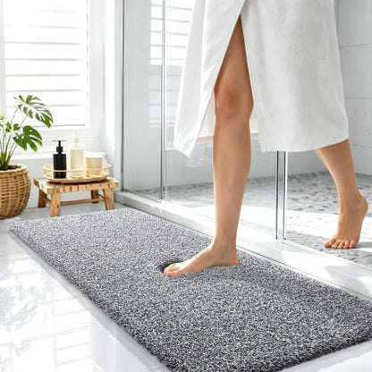 OLANLY Microfiber Bathroom Rugs 47x17, Quick Dry Bath Mat, Black and White