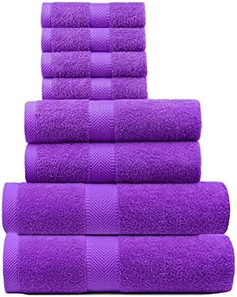 BY LORA 8-Pc Cotton Towel Set, Quick Dry Hotel Bath Hand Washcloths, Eggplant