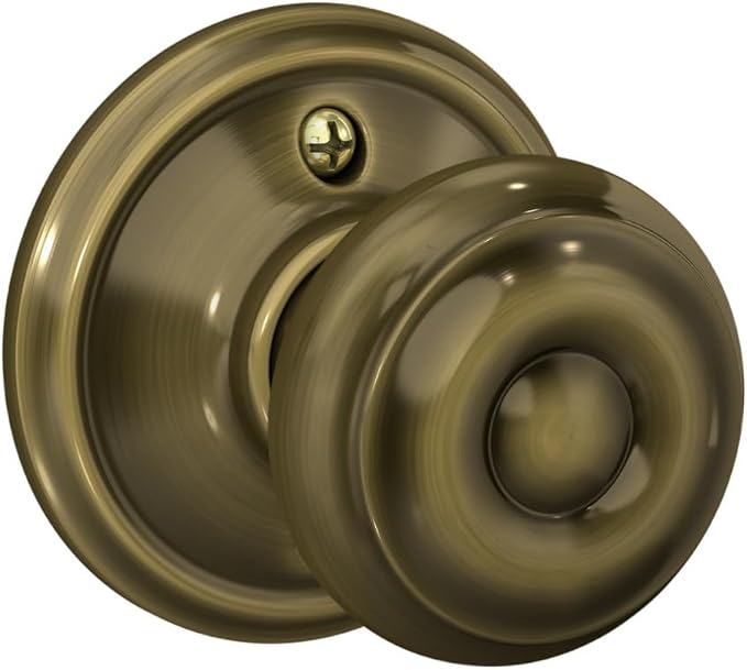 Schlage F170 GEO 609 Georgian Door Knob, One Sided Non-Turning Dummy Door Handle, Antique Brass