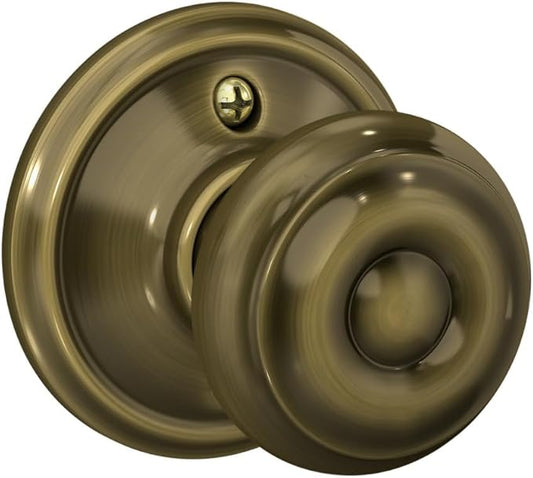 Schlage F170 GEO 609 Georgian Door Knob, One Sided Non-Turning Dummy Door Handle, Antique Brass