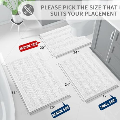 Yimobra Toilet Rugs U Shaped Washable 24 x 20, Non Slip and Super Absorbent Toilet Mat, Quick Dry, Ultra Luxury Microfiber Chenille Plush Fluffy Contour Bath Rugs for Toilet Base, White