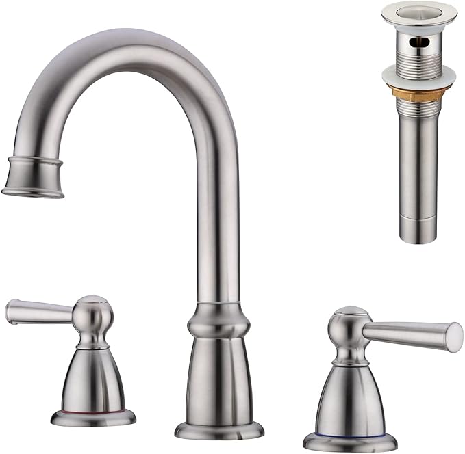 CREA Widespread Bathroom Faucet 3 Hole 8 inch Faucet Brushed Nickel with Pop Up Drain 2 Handle 4 inch Sink Faucets for Vanity Lavatory Basin Restroom Bath