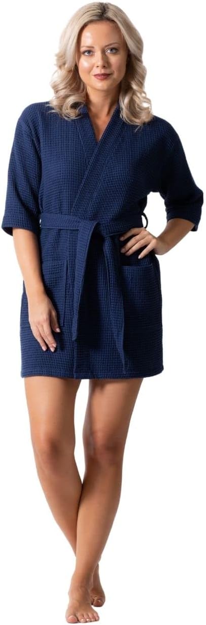 Lightweight Waffle Knit Bath, Spa & Bridesmaids Kimono Short Robes for Women - Quick Dry & Soft