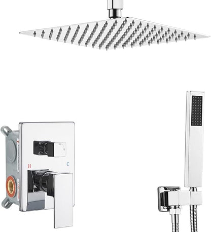Shower System ‎Polished Chrome Bathroom 10 Inch Rain Shower Head Ceiling Mount with Handheld Luxury High Pressure Shower Combo Set Shower Faucet Rough-in Valve Body and Trim Kit