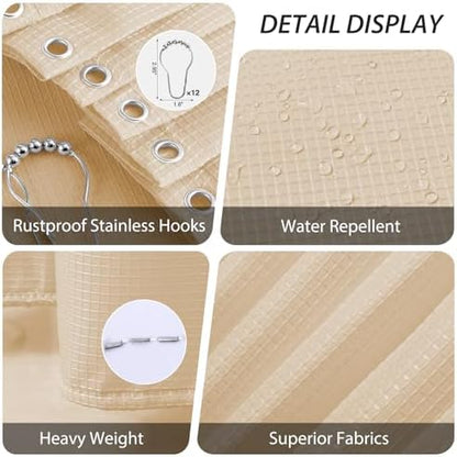 Bathroom Accessory Set - 25PC Bathroom Sets with Shower Curtain and Rugs, Beige Bathroom Set, Bathroom Accessories Set, Shower Curtain Sets with Rugs, Trash Can & Soap Dispenser