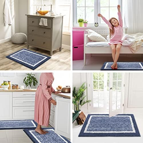 CozeCube Navy Blue Bath Mat 32"x20" Non Slip Washable Rug