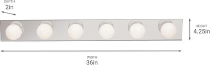 Kichler 36" Linear Bathroom Light Fixture, 6-Light Vanity for Bathroom in Chrome, 626CH, (36" W x 4.25" H x 2" D)