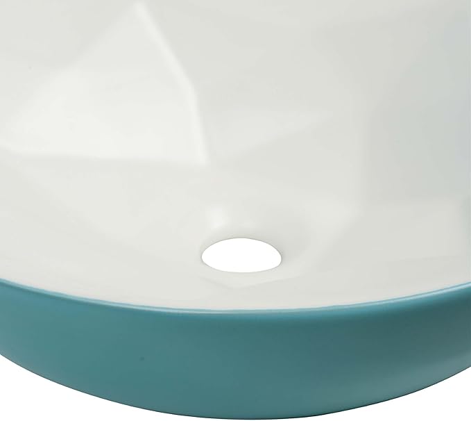 Fine Fixtures Bathroom Sink - 16 Inch Round Ceramic Vessel Sink, Modern Textured Interior Bowl Design, Perfect Sink for Bathroom Vanity, Mist Blue Wash Basin
