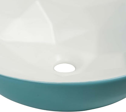 Fine Fixtures Bathroom Sink - 16 Inch Round Ceramic Vessel Sink, Modern Textured Interior Bowl Design, Perfect Sink for Bathroom Vanity, Mist Blue Wash Basin