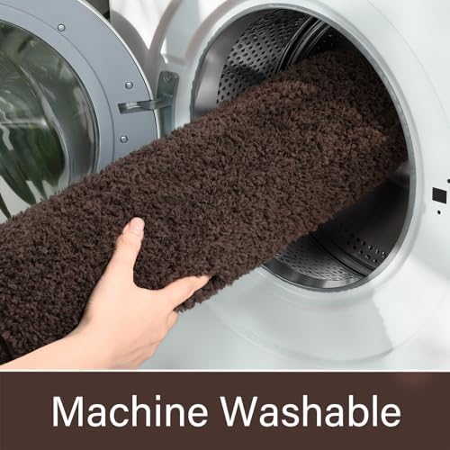 LOCHAS Bathroom Rugs 24x17 Inch, Microfiber Bath Rug Non Slip, Brown