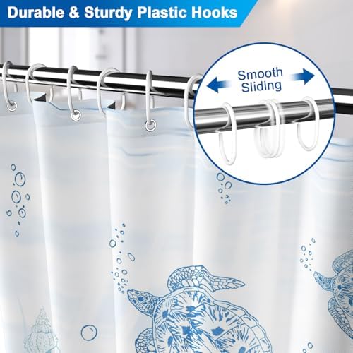 Blue Sea Turtle Shower Curtain with Hooks, Summer Ocean Waterproof Shower Curtains with Weighted Hem and Metal Grommets, Machine Washable Coastal Shower Curtain for Bathroom Decor, 72x72 Inches