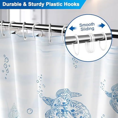 Blue Sea Turtle Shower Curtain with Hooks, Summer Ocean Waterproof Shower Curtains with Weighted Hem and Metal Grommets, Machine Washable Coastal Shower Curtain for Bathroom Decor, 72x72 Inches