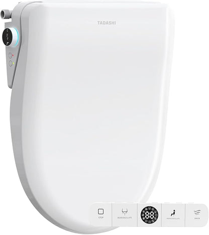 Tadashi Bidet Toilet Seat Elongated, Heated Toilet Seat, Instant Warm Water & Dryer, Feminine & Rear Wash, Self-Clean Nozzle, Slow Close Lid, Child/ECO/Silent Mode