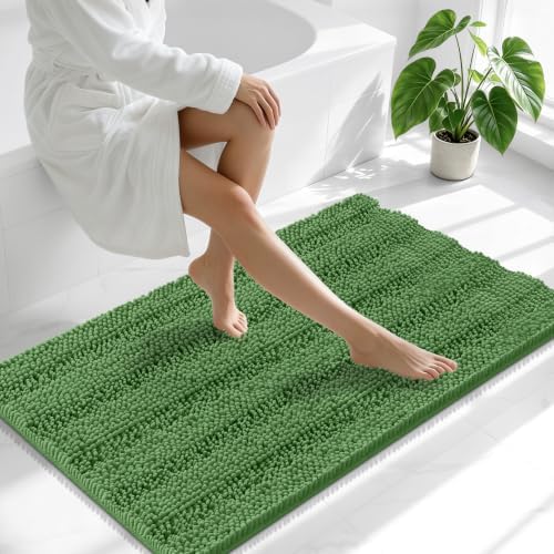 Smiry Thick Chenille Bathroom Runner Rugs 44x24, Soft Bath Mat, Olive Green