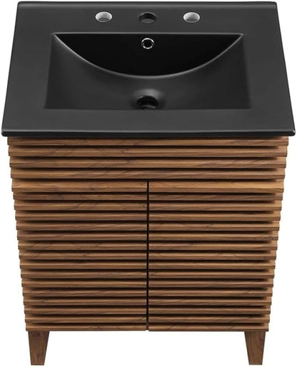 Modway Render 24" Bathroom Vanity with Sink in Walnut Black
