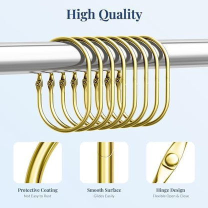 Bathway Shower Curtain Rings Gold Shower Curtain Hooks Anti-Drop Shower Rings for Curtain, Metal Shower Curtain Rings Rust Proof, Shower Hooks for Shower Curtain Rod, 12 Pcs Gold Curtain Rings