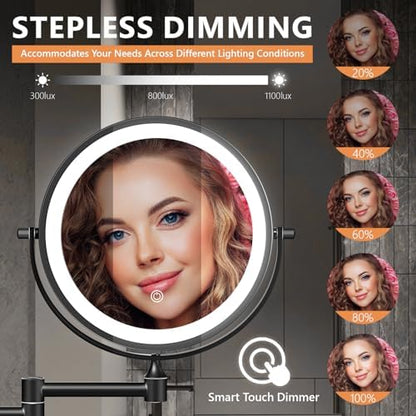 Auxmir 1X/30X Wall Mounted Makeup Mirror, 8" Rechargeable Magnifying Mirror