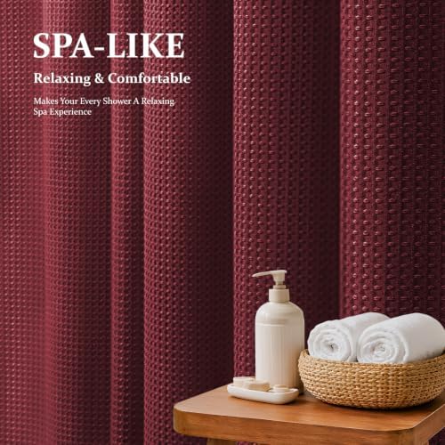Dynamene Extra Wide Waffle Shower Curtain 256 GSM Fabric 108x72 Burgundy