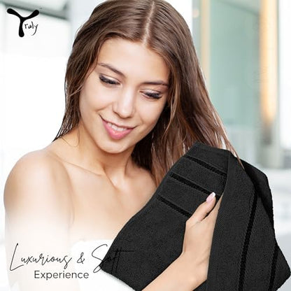 Luxury Hand Towels for Bathroom Set of 4 (16 x 28 Inch) Soft & Absorbent 600GSM Ring Spun Cotton Hand Towel Sets for Bathroom, Gym, Hotel and Spa - Viscose Stripe