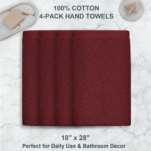 VOOVA & MOVAS Hand Towels 4PC, 100% Cotton, 18x28 in, Burgundy Red