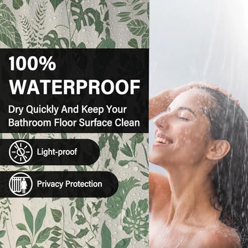 Vintage Boho Tropical Green Botanical Shower Curtain 72x72 Inches