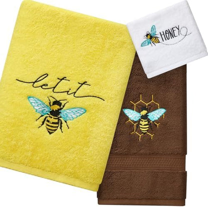 Peryiter 3 Pack Honey Bee Decorative Bath Towel Set