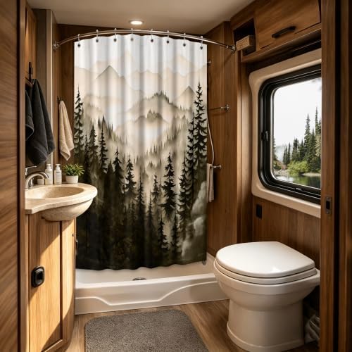 Dark Brown Forest Stall Shower Curtain, 47X64 in Narrow Small, Mountain