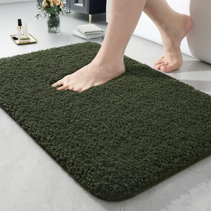 LOCHAS Bathroom Rugs 24x17 Inch, Microfiber Bath Rug Non Slip, Olive Green