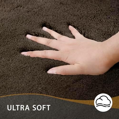 MINIDEAR Bathroom Rugs 24x17 Brown - Thick Memory Foam Bath Mat, Ultra Soft & Plush Fluffy, Non-Slip, Quick Dry, Absorbent Washable Floor Microfiber Mat for Tub, Home Decor Accessories