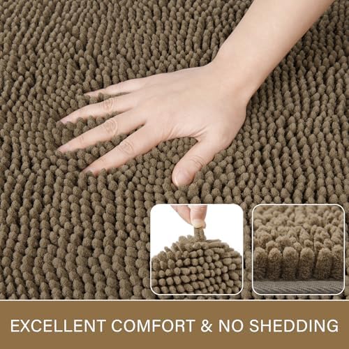 LOCHAS Luxury Bathroom Rug Shaggy Bath Mat 24 x 60 Inch, Tan