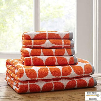 Intelligent Design Lita Cotton Bath Towel Set Jacquard, 6 Piece, Orange