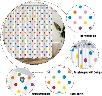 Polka Dot Shower Curtain Colorful Retro Cute Spot Vintage Fabric Decorative Bathroom Curtains with Hooks,75" Wx70 H