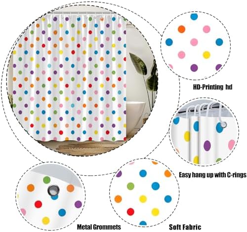 Polka Dot Shower Curtain Colorful Retro Cute Spot Vintage Fabric Decorative Bathroom Curtains with Hooks,70" Wx75 H