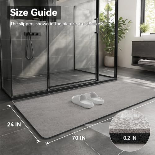 MontVoo -Bath Mat Rug-Rubber Backing Non Slip Quick Dry Absorbent Thin Bathroom Rugs Fit Under Door-Faux Suede Surface Bathroom Floor Mats-Shower Rug for in Front of Bathtub Shower Gray 24"X70"