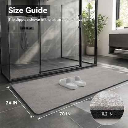 MontVoo -Bath Mat Rug-Rubber Backing Non Slip Quick Dry Absorbent Thin Bathroom Rugs Fit Under Door-Faux Suede Surface Bathroom Floor Mats-Shower Rug for in Front of Bathtub Shower Gray 24"X70"