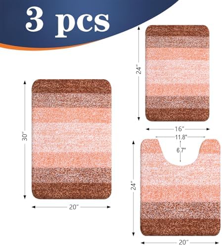 OLANLY Microfiber Bathroom Rugs Sets 3 Piece, 30"x20"+24"x16"+24"x20"
