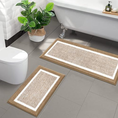 Pauwer Bathroom Rugs Sets 2 Piece, Non Slip Washable Bath Mat, Khaki