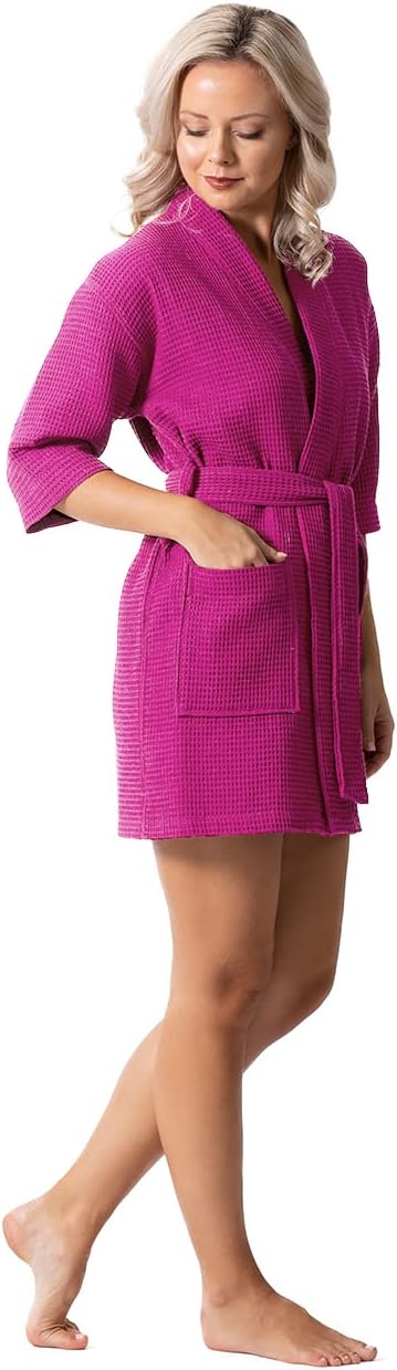 Lightweight Waffle Knit Bath, Spa & Bridesmaids Kimono Short Robes for Women - Quick Dry & Soft