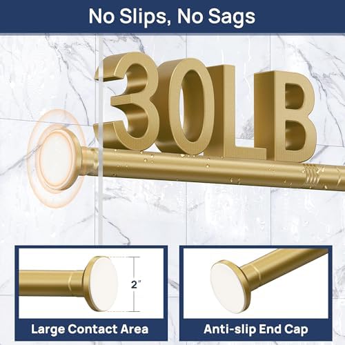 ENJOYBASICS 1" Gold Shower Curtain Rod, 30-52" Adjustable, Secure Tension