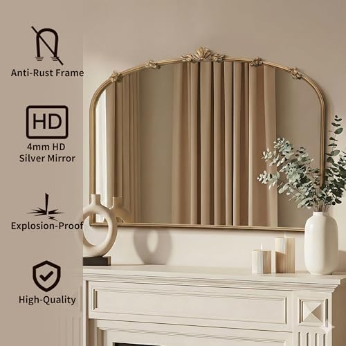 Besdomus Large Vintage Gold Mirror: 40"x29" Antique Vintage Arched Mirror