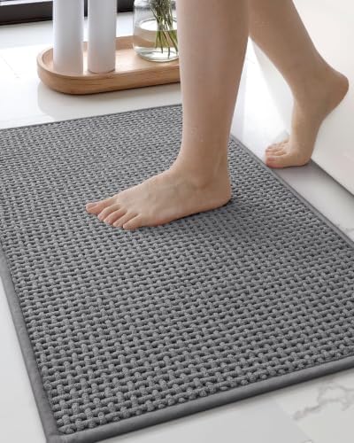Color&Geometry 16"x24" Waffle Chenille Small Bathroom Rugs,Ultra Thin,Grey