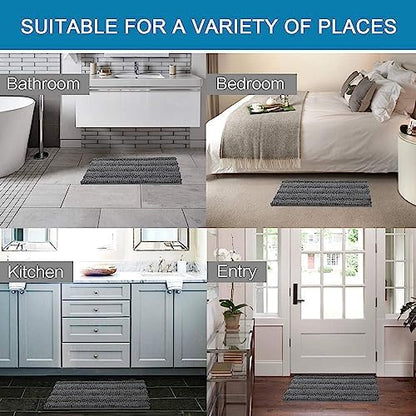 H.VERSAILTEX Grey Bathroom Rug Set Bath Mats, 2 Piece Bath Rugs Non Slip Thick Soft Chenille Striped Bath Rug Set, Bath Mats for Bathroom Sets (Grey, 20" x 32"/17" x 24")
