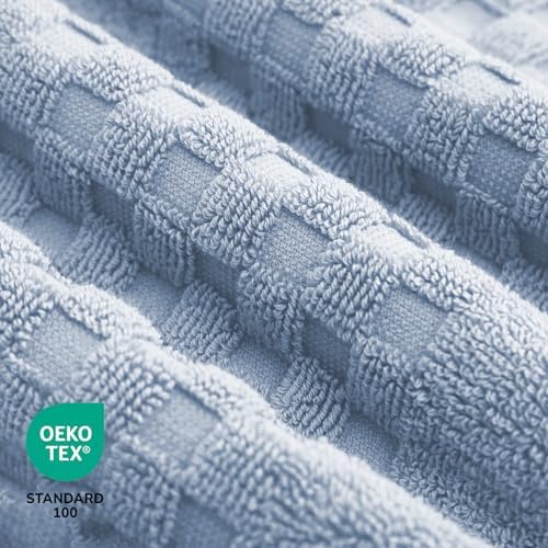 Feather & Stitch 100% Cotton 625 GSM Bath Towel Set of 6, Ultra Soft Highly Absorbent 2 Bath Towels, 2 Hand Towels & 2 Washcloth - Luxury Quick Dry Shower Towels (Sky Blue)