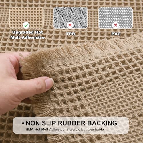 JIUZHEN Set of 2 Waffle Bath Mats Boho Bath Rugs 16x24&20x32, Loop-Brown
