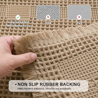 JIUZHEN Set of 2 Waffle Bath Mats Boho Bath Rugs 16x24&20x32, Loop-Brown